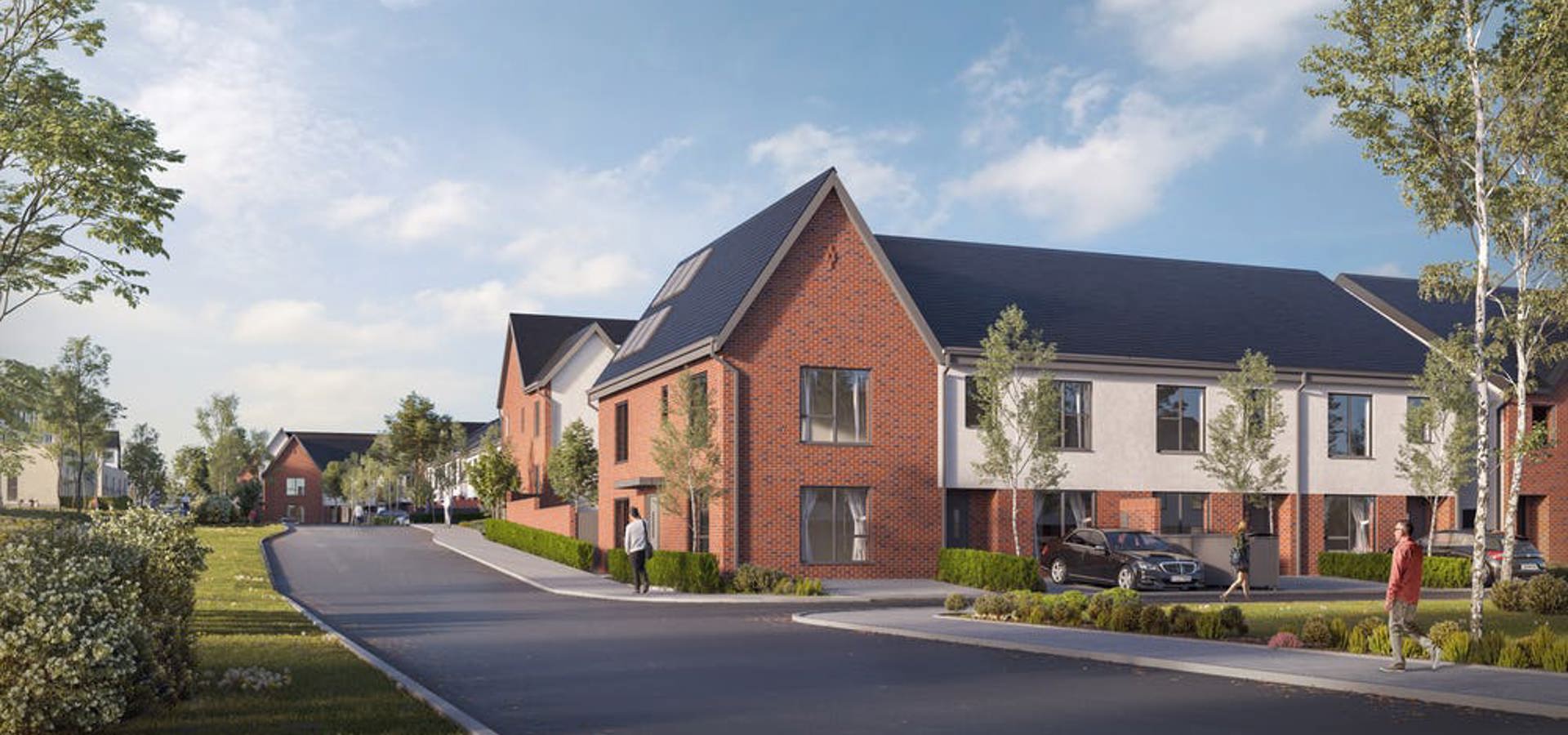 Computer-generated view of a street of new brick homes at the proposed Newcastle development